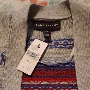 Lane Bryant Gray and Blue-Red Patterned Sweater